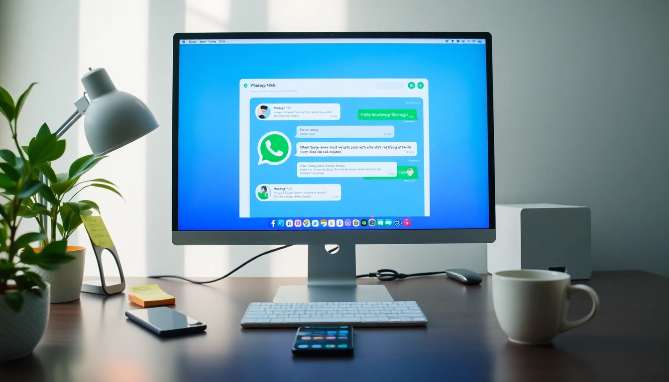 在桌面屏幕上展示的 WhatsApp Web，生动的消息交流，象征现代通信。