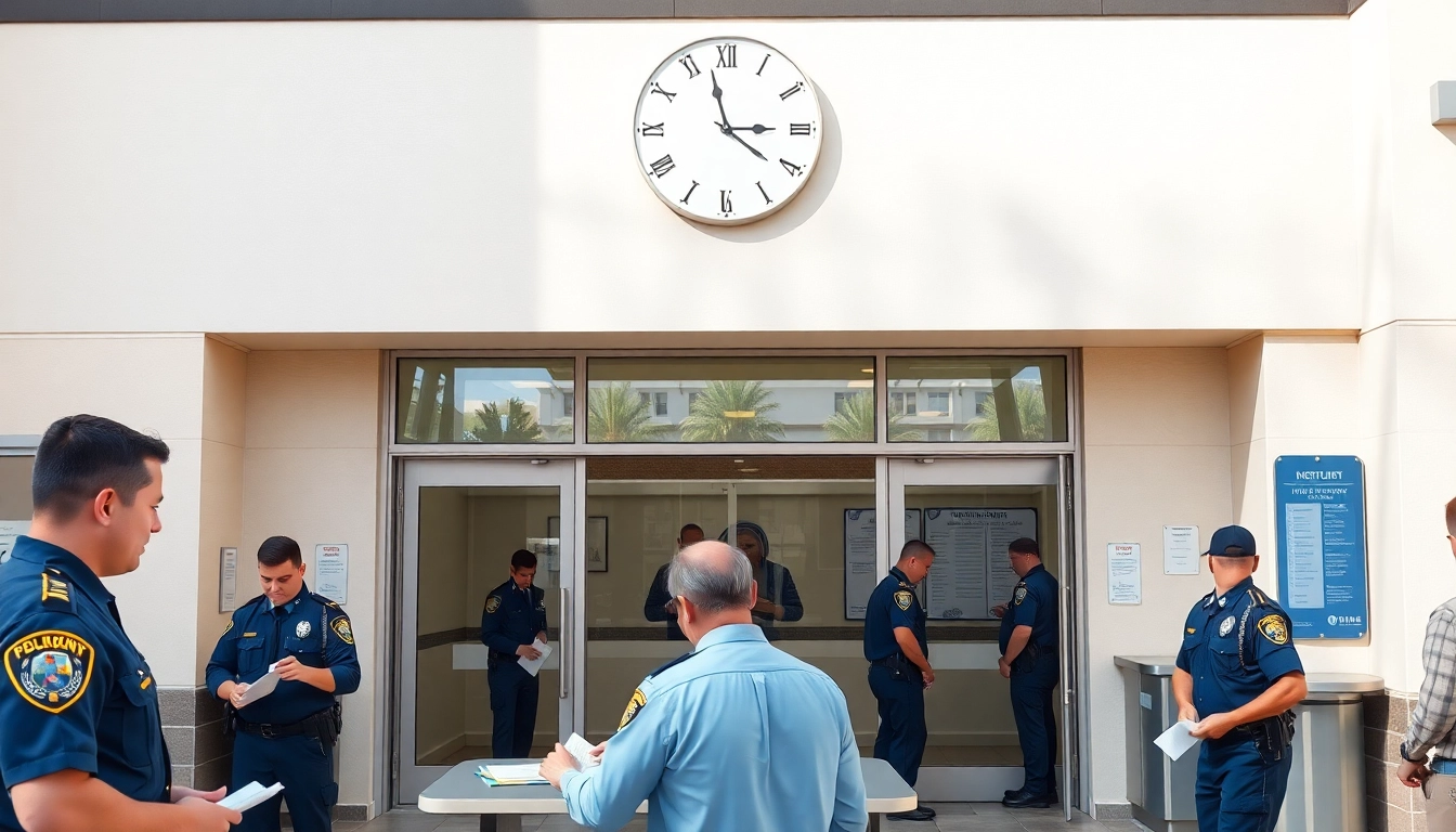Visual representation of orange county jail inmate booking information process, featuring busy booking area scenes.