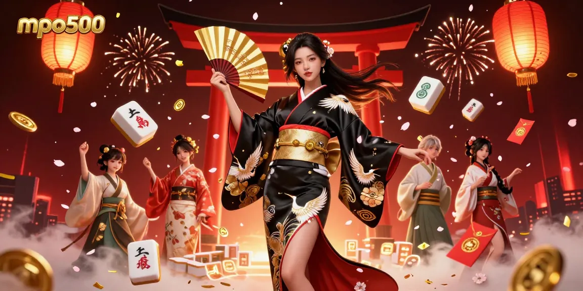 MPO500 showcases a vibrant 3D casino scene with a photorealistic Asian woman and golden gaming elements.
