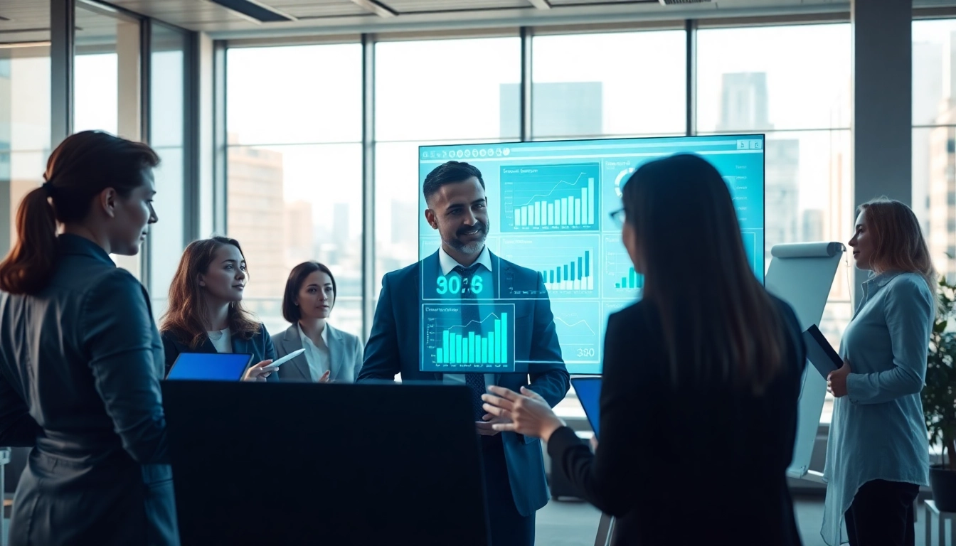 Team analyzing data on AI for competitive intelligence in a modern office setting