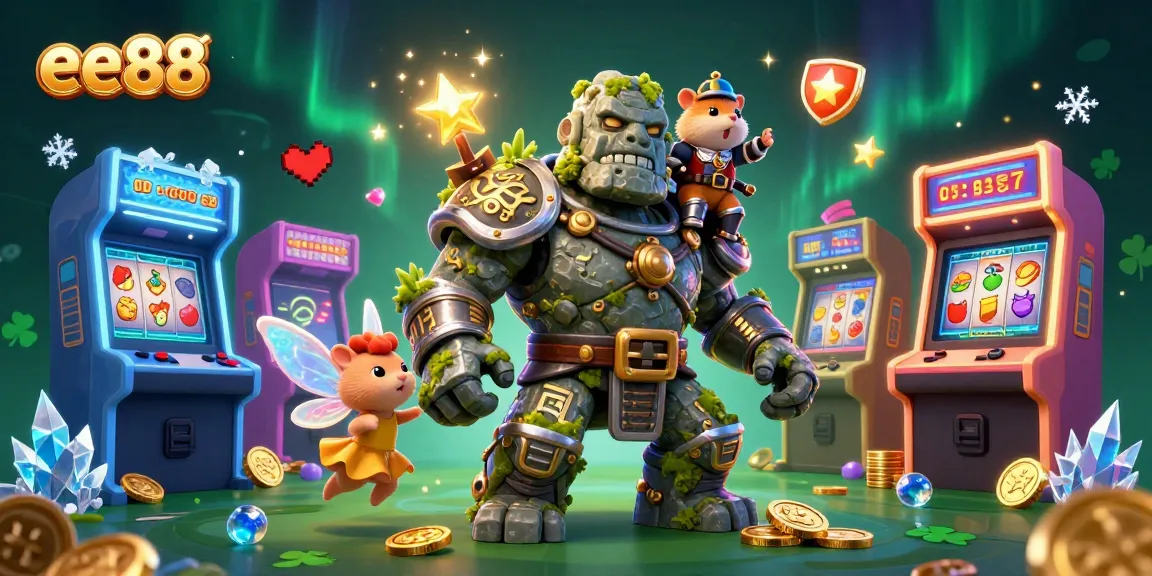 Engage with ee88's vibrant gaming charm featuring a golem guardian, fairy companion, and hamster knight.