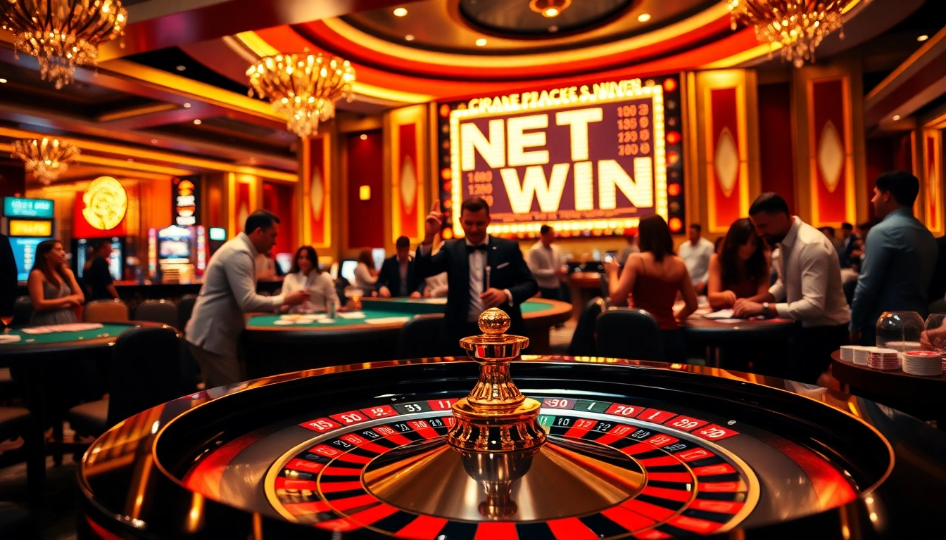 Experience net win excitement at a luxurious casino with roulette and enthusiastic players.