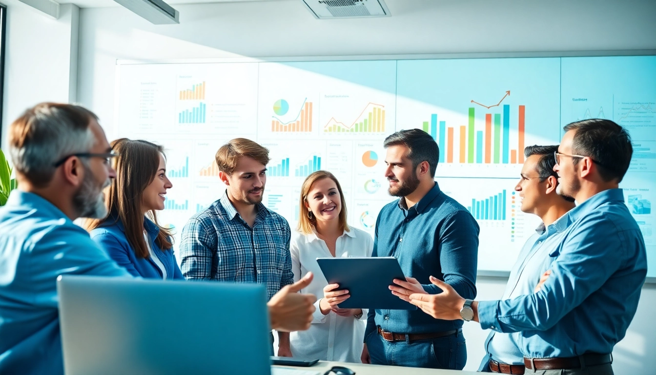 Engaged sales teams using a content analytics tool for sales teams to analyze data-driven insights.