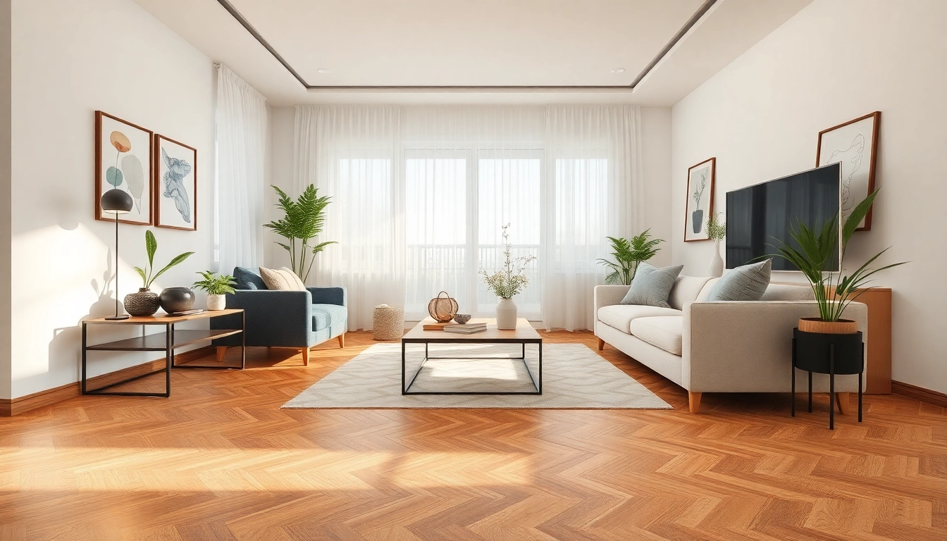 Salon élégant avec un carrelage imitation parquet, alliant décoration moderne et chaleur.