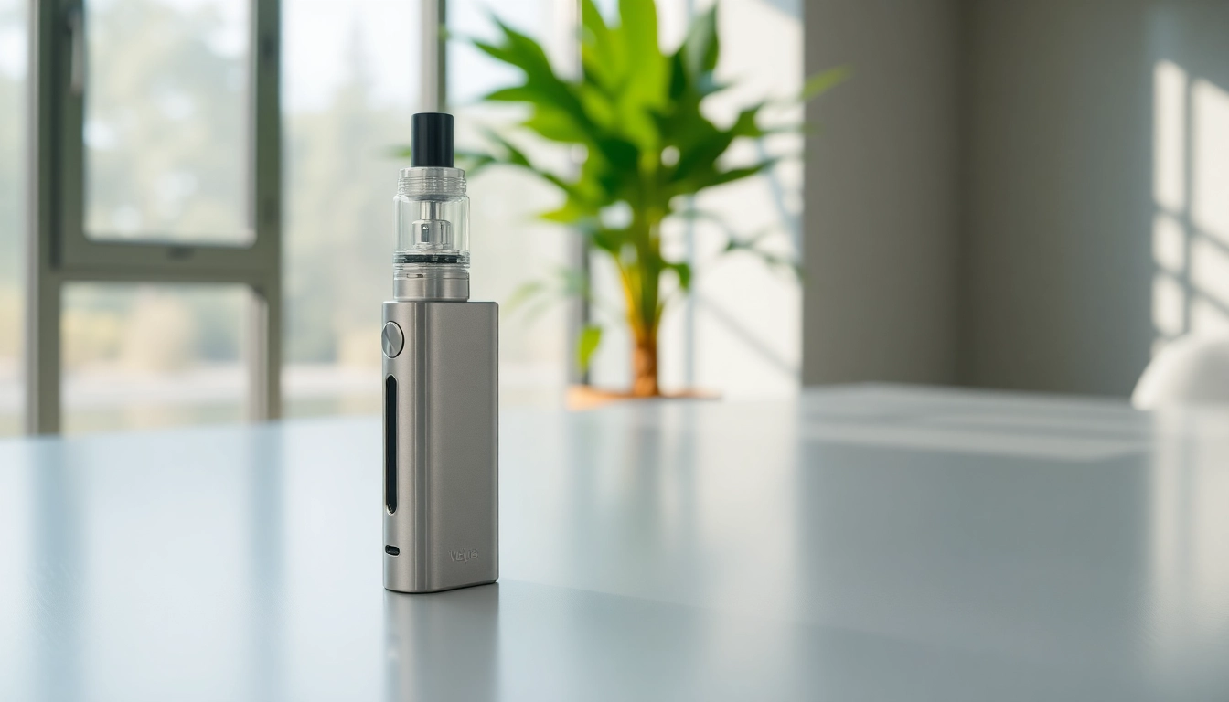 Showcasing a Vape Pen with a sleek design on a modern table.