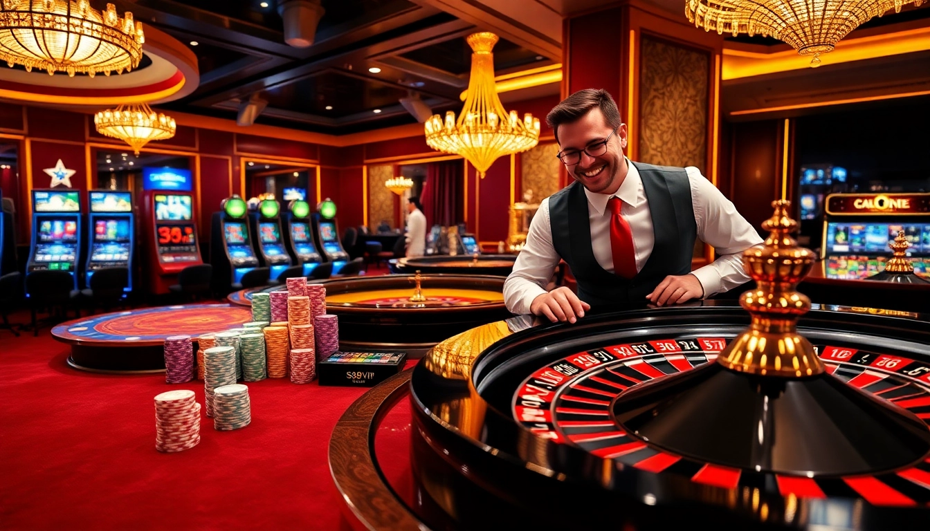 Engaging scene showcasing the vibrant atmosphere at Trang chủ S88VIP with casino tables, chips, and slot machines.