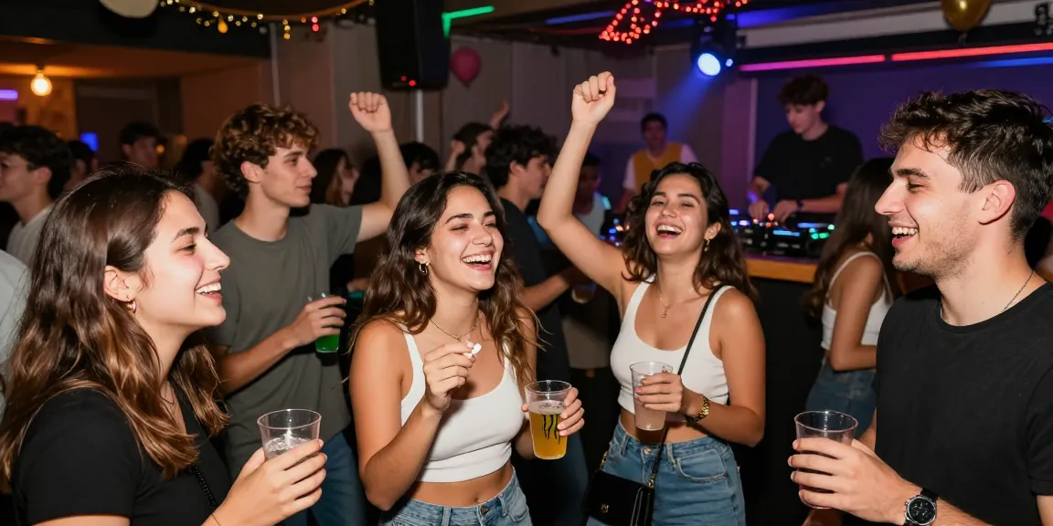 Partygoers enjoying herbal party pills and energy drinks at a lively venue, showcasing the excitement of buy-herbal-party-pills.