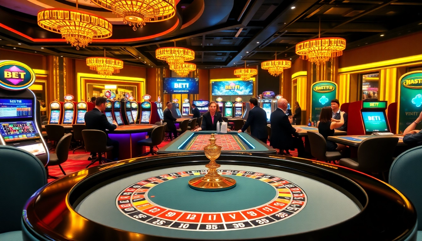 Trải nghiệm cảm giác cược đầy kịch tính tại sân casino sang trọng của Bet VIP App, với roulette và máy đánh bạc.