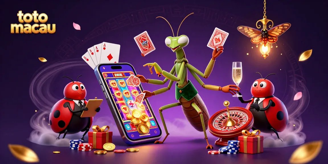 Play slots and win on toto macau with embedded colorful phone screens and vibrant casino elements.