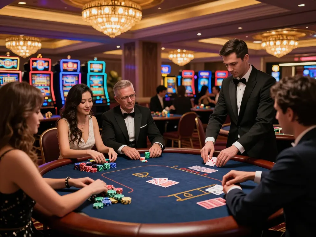 3win actor playing at an upscale casino table surrounded by vibrant gameplay and excitement