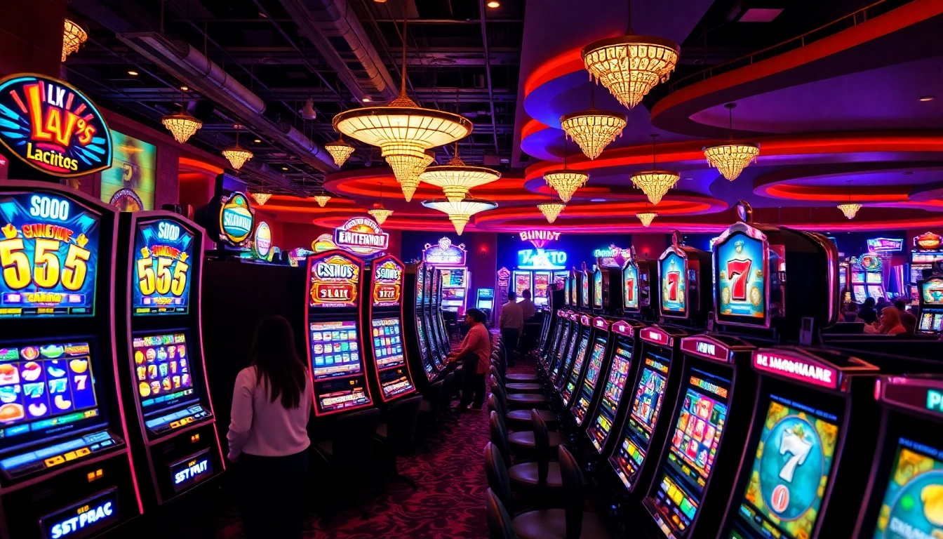 Menampilkan agen toto terbaik slot dengan berbagai mesin slot dan suasana kasino yang meriah.