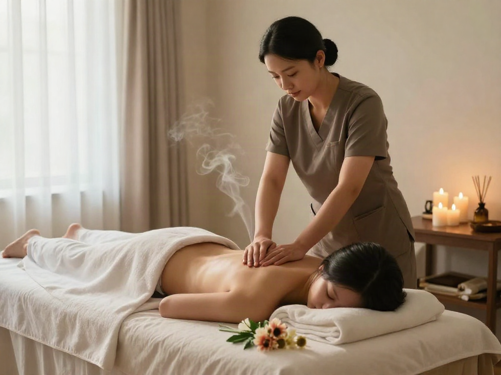 신촌출장마사지 session in a tranquil wellness room with soothing ambiance.
