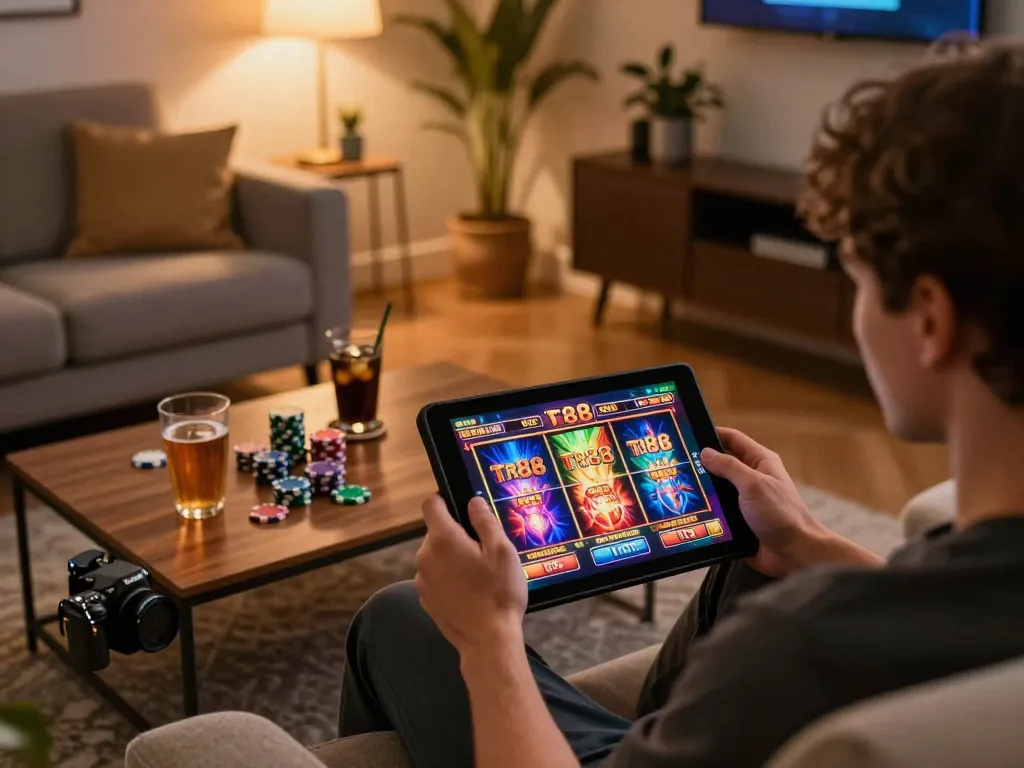 Engage with exciting tr88 slot games while enjoying a cozy home setup for online gambling.