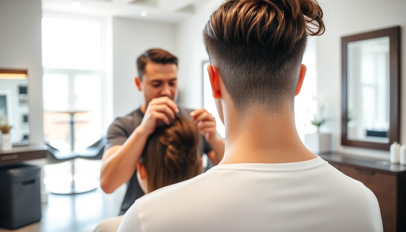 Ace of Fades 212 stylist applying a custom hair replacement system for clients.