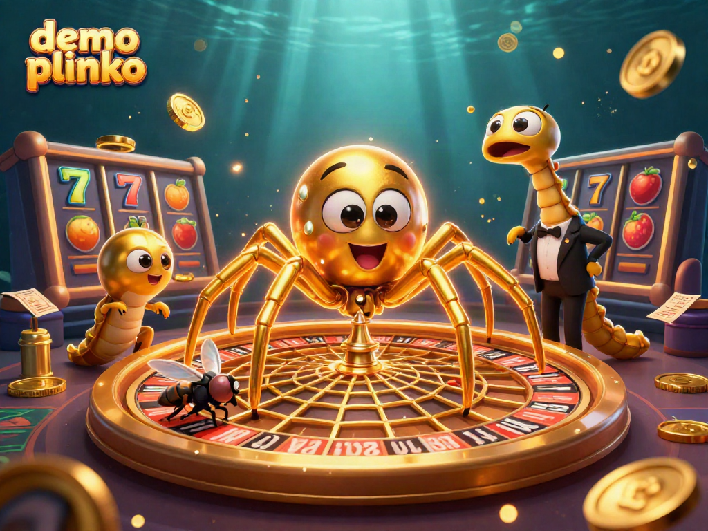 Engage in demo plinko betting with a vibrant 3D scene featuring a golden spider and swirling elements.