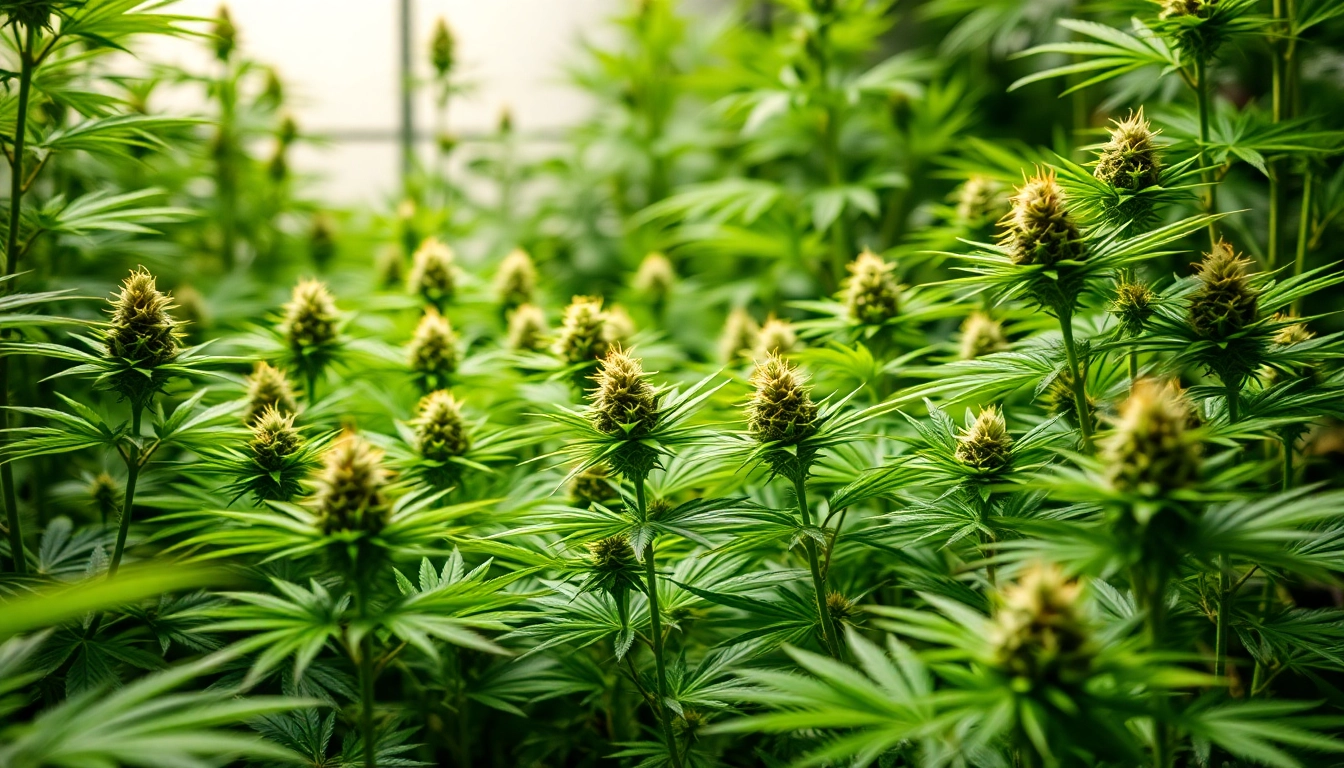 bluetenbande das hochwertige Cannabis in einem grünen Garten präsentiert