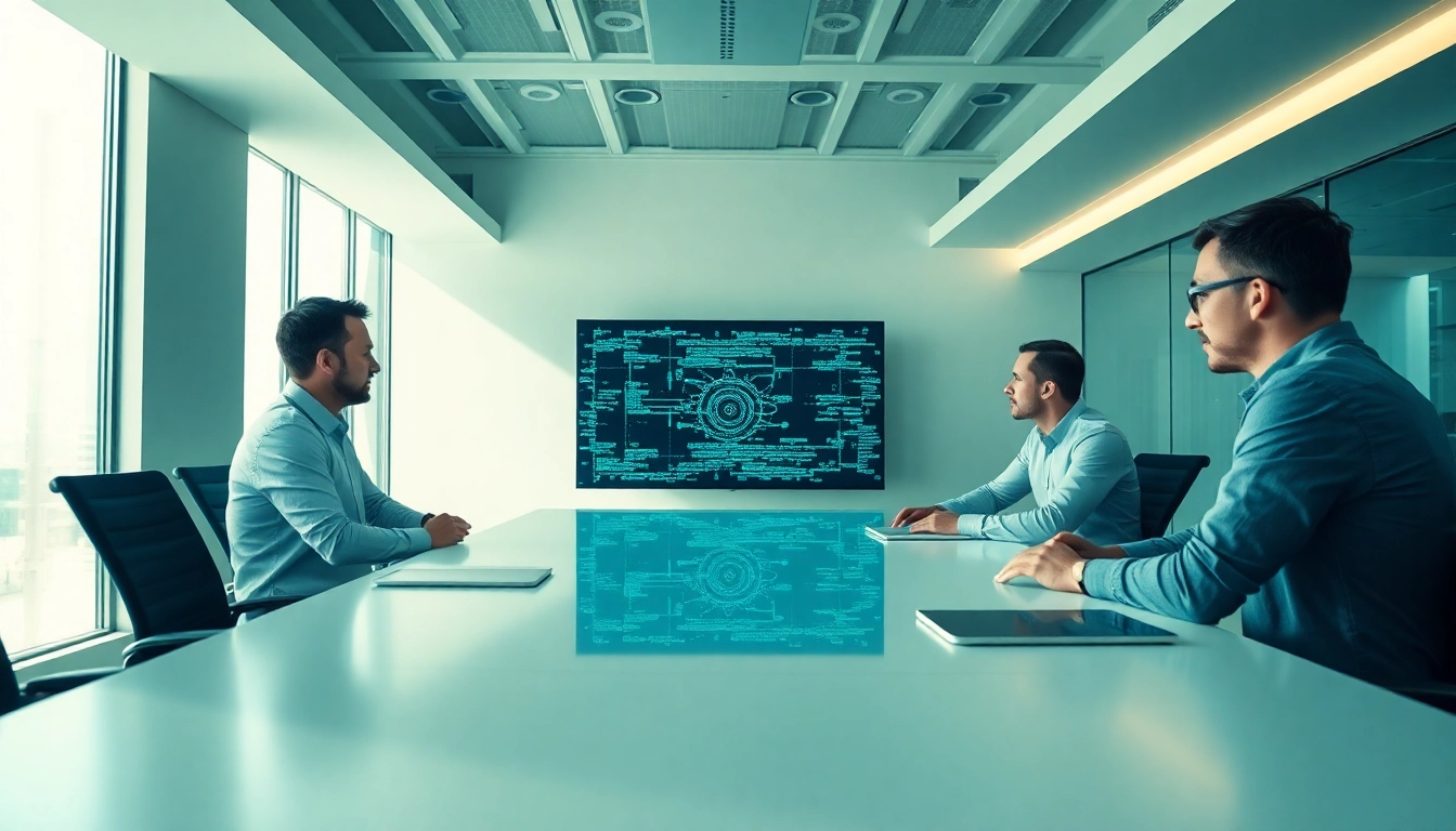 Engineers collaborating on EORMC AI blockchain technology for innovative solutions.