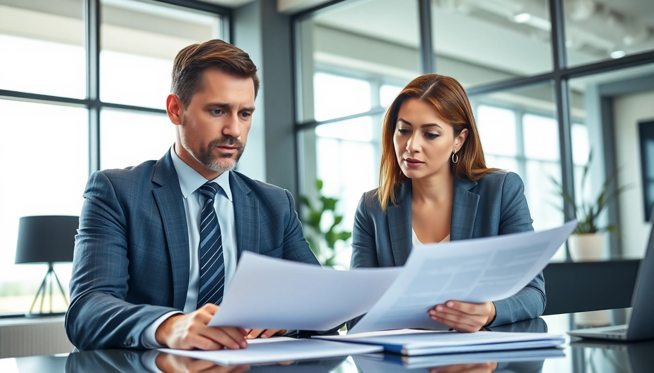 Florida Public Adjuster providing expert advice to a client in a professional office.