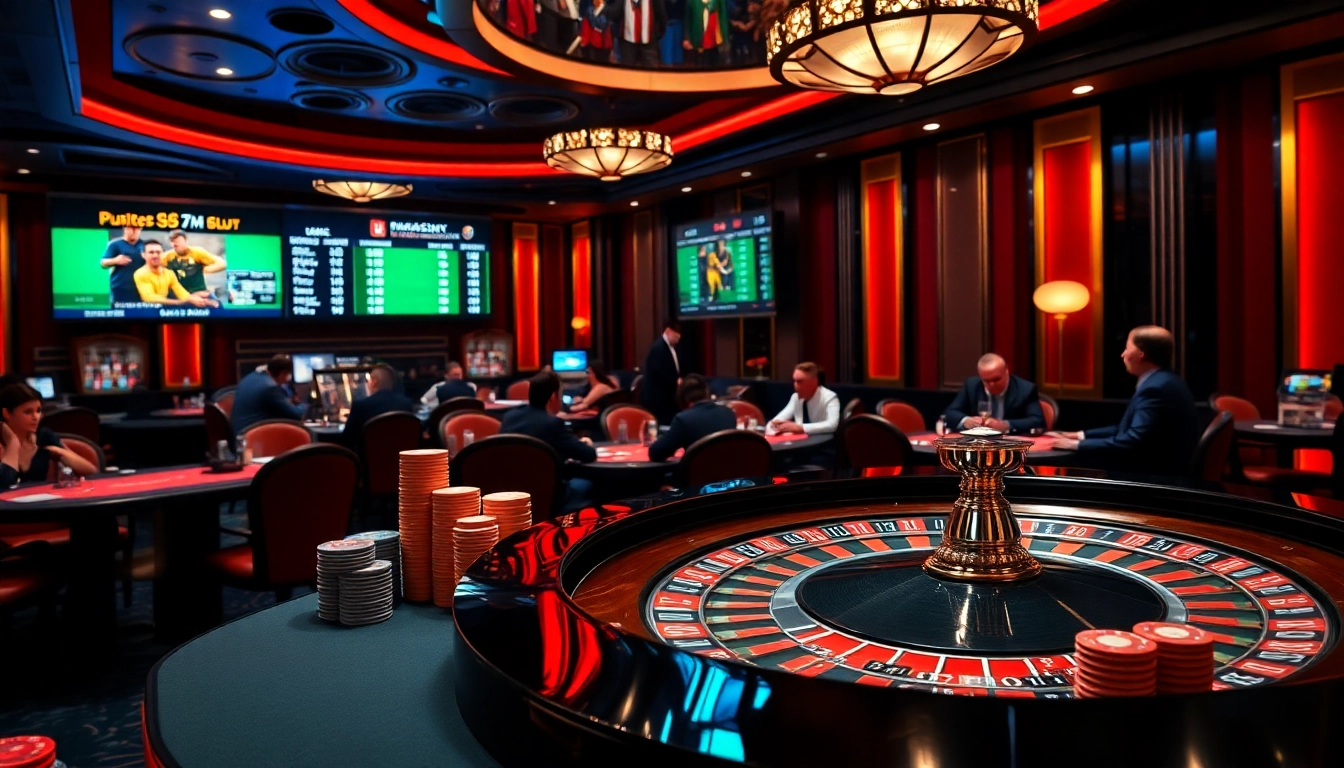 Exciting gaming scene showcasing 7mcn live soccer scores at a casino.