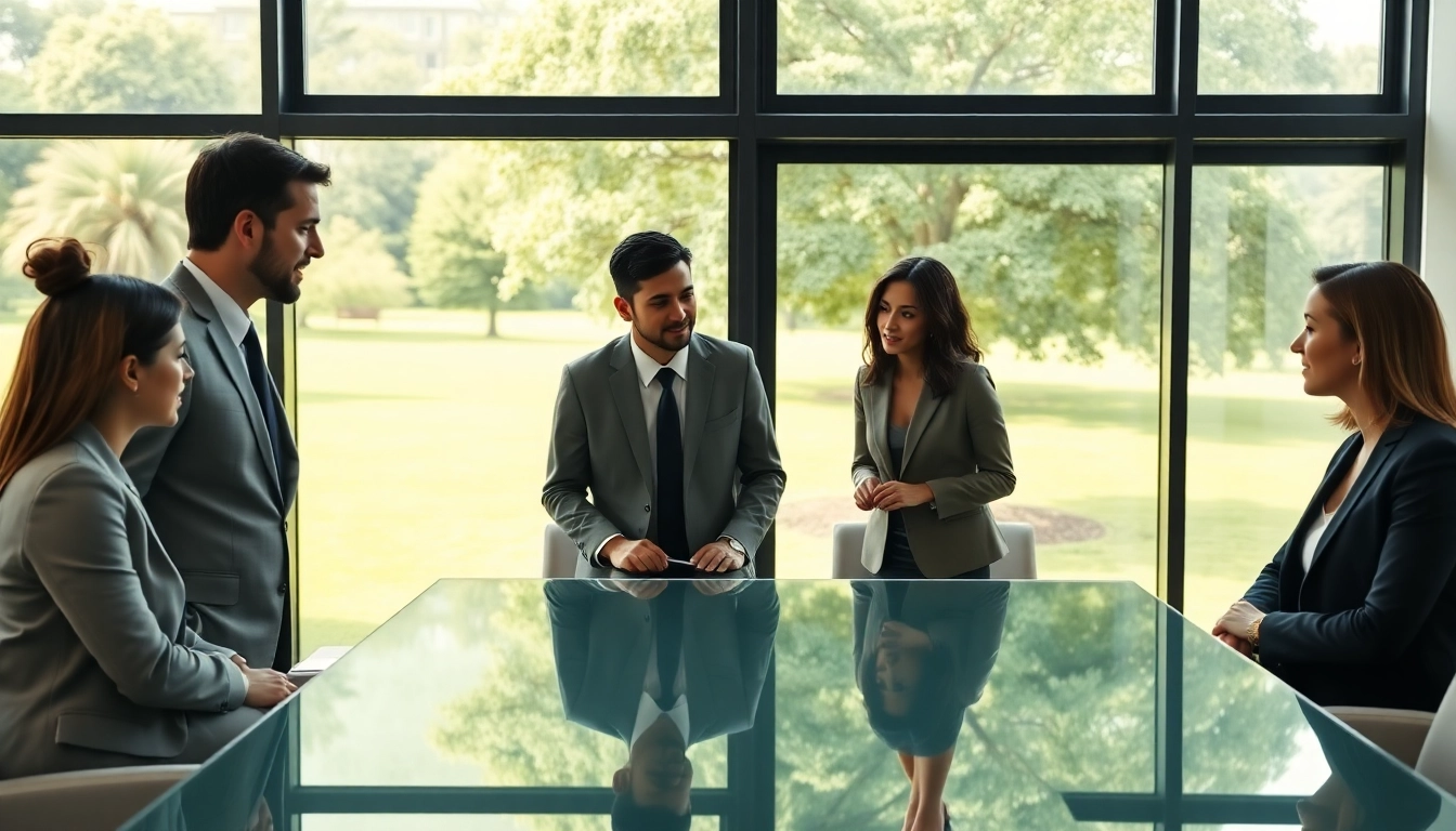 Team at an environmental law firm collaborating on legal strategies in a modern office.