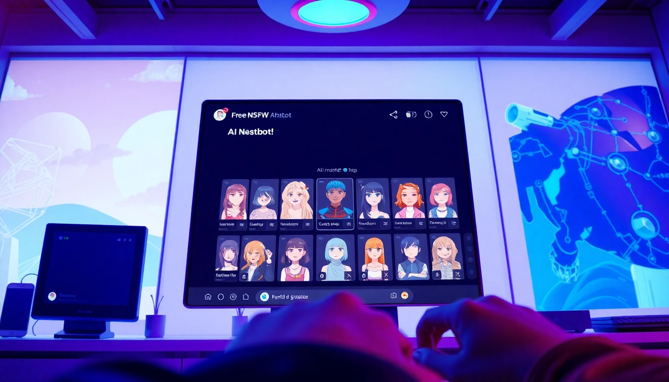 Dynamic user interaction with free NSFW AI chatbot, showcasing customizable characters in an inviting digital landscape.
