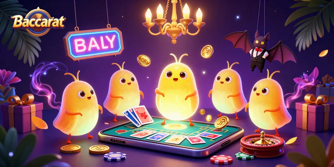 Baccarat game scene featuring glowworms illuminating the casino with vibrant energy and a unique bat dealer.