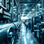 Industrial photographer capturing a busy manufacturing facility in Milan.