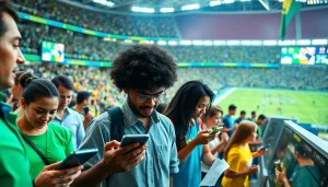 Engaging individuals participating in sports betting Brazil at a lively sports venue.