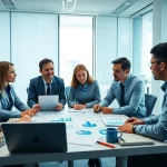 Quickplus Business Consultants team collaborating in a professional office setting, showcasing teamwork and strategy.