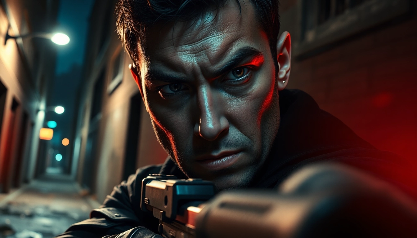 Engaging scene from a clean action thriller featuring an intense confrontation in a gritty urban setting.