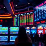 Menyaksikan permainan toto togel di lingkungan kasino yang menarik dengan mesin taruhan berwarna-warni.