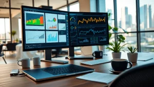 Engage with the innovative features of https://vj88.online/ through a sleek digital workspace showcasing analytics.