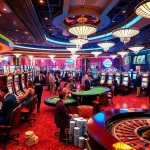 Casino gaming scene featuring KJC brand elements, showcasing vibrant tables and exciting players.