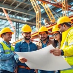 Skilled Manhattan Commercial General Contractor team collaborating at a vibrant construction site.