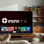 Experience the seamless interface of Iron TV Pro in a cozy living room setting.