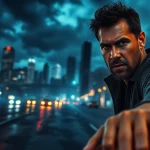 Experience the thrill of Clean action thriller featuring a rugged hero in an intense urban scene.