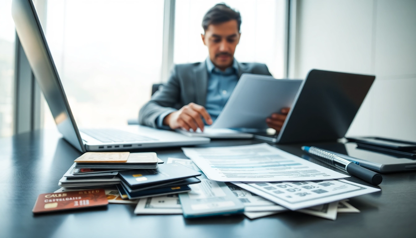 카드깡을 검토하며 금융 문서를 파악하는 전문직 남성의 모습입니다.