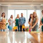 Cleaning Service team engaged in meticulous cleaning tasks in a bright, modern home environment.