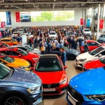 Experience the excitement of the Auto Cars Show with vibrant displays of modern vehicles and an enthusiastic crowd.