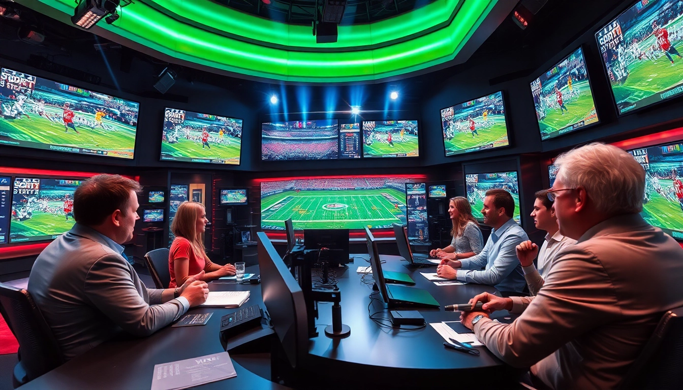 스포츠중계 에 열중하는 전문 해설자들, 생동감 넘치는 스튜디오 모습