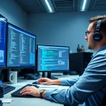 Enhance IT compliance using PowerShell automation for IT compliance with a skilled analyst at work.