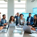 Email verification strategies discussed in a modern office setting by a diverse team of professionals.