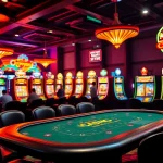 Explore the vibrant world of the best online casinos Canada featuring neon-lit gaming tables and slots.