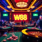 Trải nghiệm sự phấn khích của W88 với đa dạng trò chơi cá cược trong một không gian casino sống động.