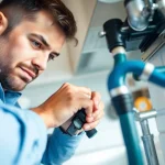 Repairing a plumbing fixture by plumbers from https://speedyservicestoday.com.au in a bright kitchen.