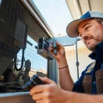 Expert AC repair technician working on air conditioning unit in Glendale, AZ.