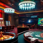 Ứng dụng Tik 88 được hiển thị trong cảnh casino trực tuyến động với bàn chơi sang trọng và máy slot sôi động.