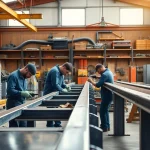 Showcasing custom steel fabrication techniques in a professional workshop environment.