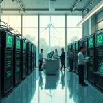 Modern renewable energy-powered cryptocurrency mining facility showcasing free crypto mining.