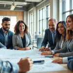 Engaging discussion on construction advocacy carolinas featuring diverse professionals in a modern office.
